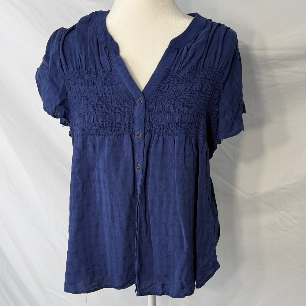 Knox Rose Deep Blue Smocked Blouse